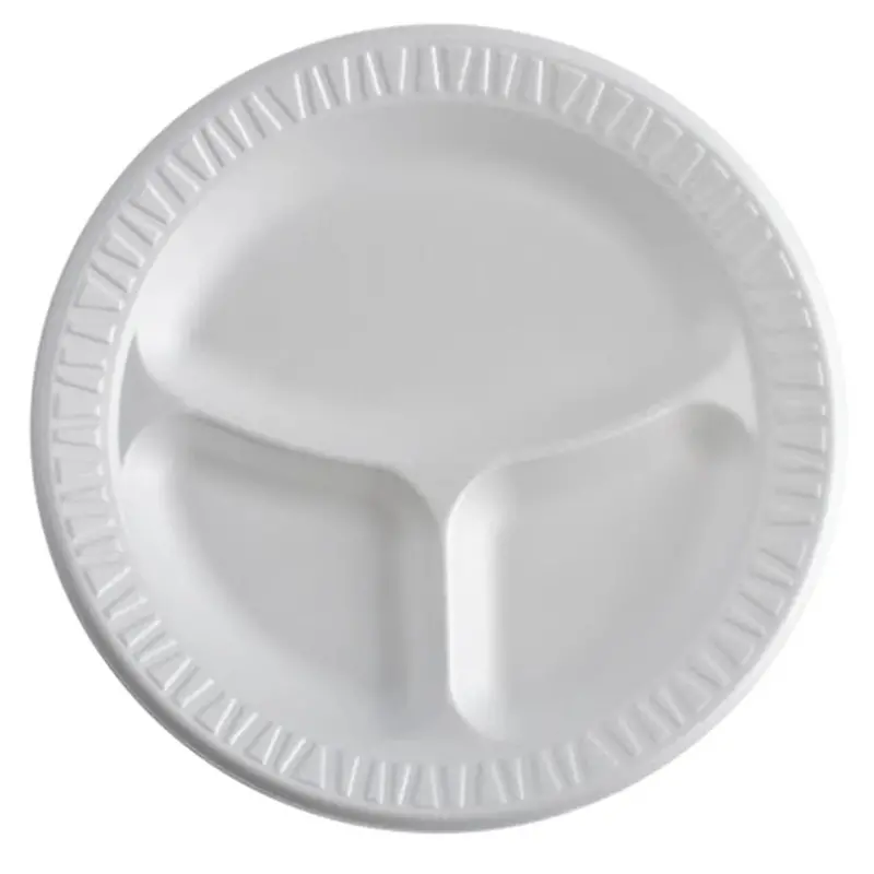 10.5-Inch Triple-Compartment Foam Serving Plates – White, 50-Pack 1