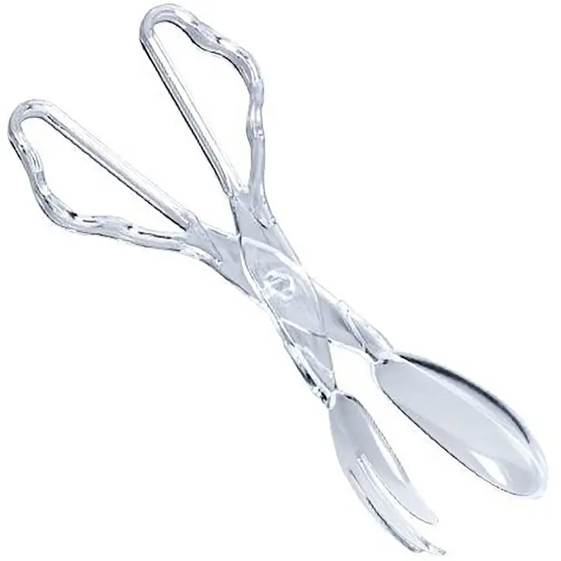 10" Clear Heavy-Duty Plastic Salad Tongs 1