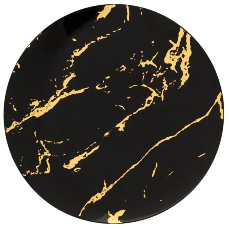 10-Inch Black Plastic Dinner Plate With Gold Stroke Detail (10-Pack) 1