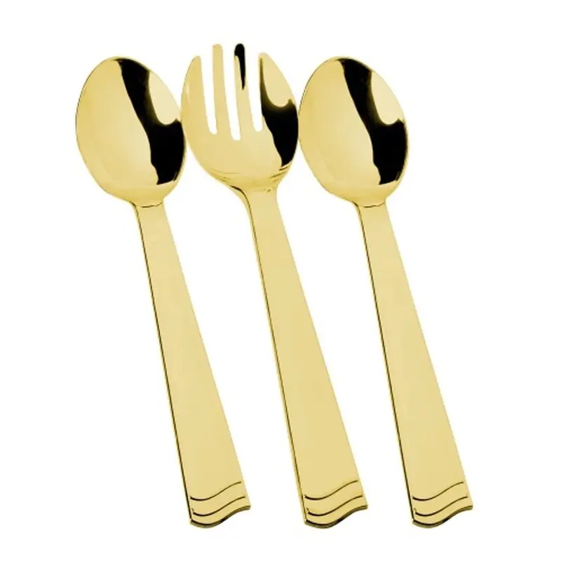 10-Inch Gold-Finished Plastic Serving Set – 1 Fork & 2 Spoons 1