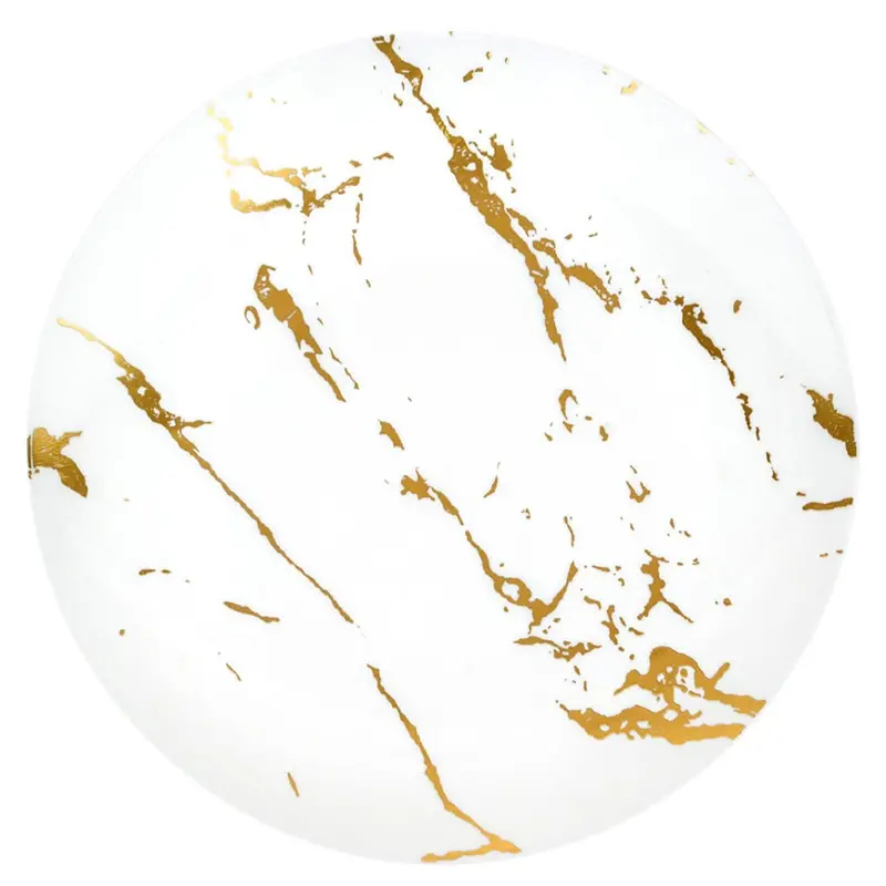 10-Inch White Plastic Dinner Plate Featuring Elegant Gold Stroke Design 1