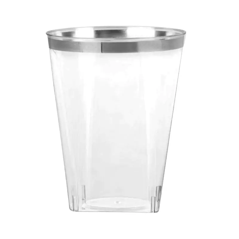 10-Ounce Silver-Rimmed Square Plastic Tumblers 1