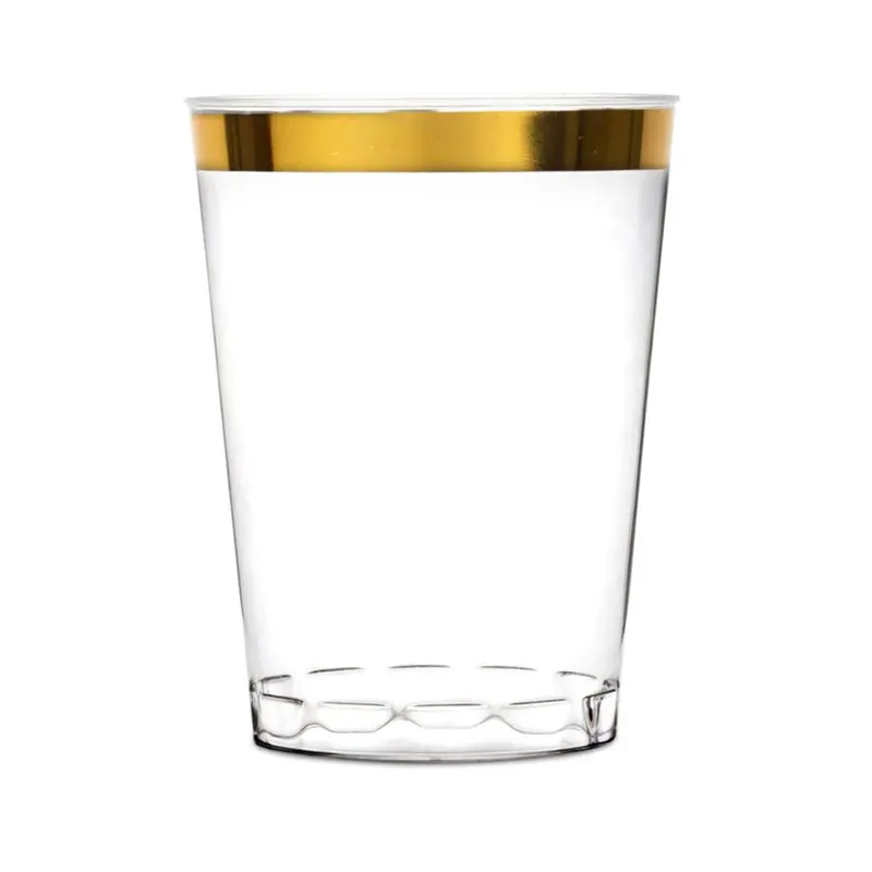 10 Oz Gold-Rimmed Plastic Tumblers – Premium Disposable Drink Cups, Bulk Value Pack 1