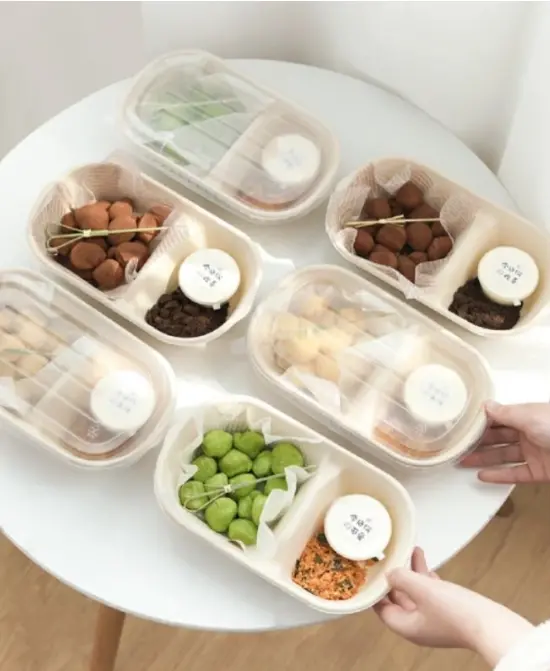 10-Pack Eco-Friendly Mochi Boxes – Two-Cavity Recyclable Bento-Style Packaging Trays 1