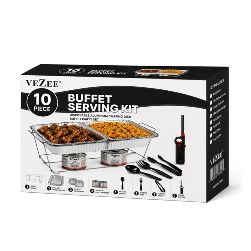 10-Piece Disposable Chafing Dish Buffet Set With Fuel Cans And Lighter 1