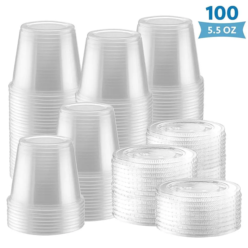 100-Pack 5.5 Oz Jello Shot Cups – Fda-Approved Clear Plastic Cups With Snap-On Leak-Proof Lids For Portion Control & Sauces 1