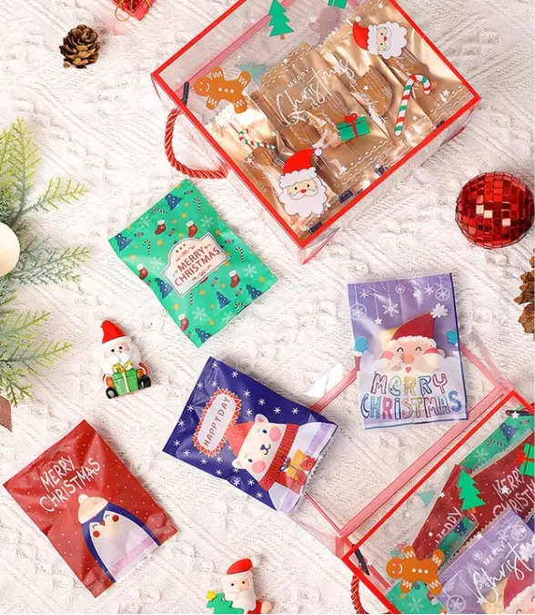 100-Piece Festive Christmas Packaging Bags – Red Heat-Sealed Cookie & Gift Wrappers With Merry Theme 1