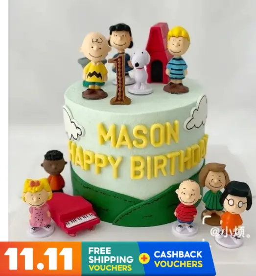 11-Piece Snoopy & Charlie Brown Cake Figurines – Vintage Peanuts Character Dessert Decor 1