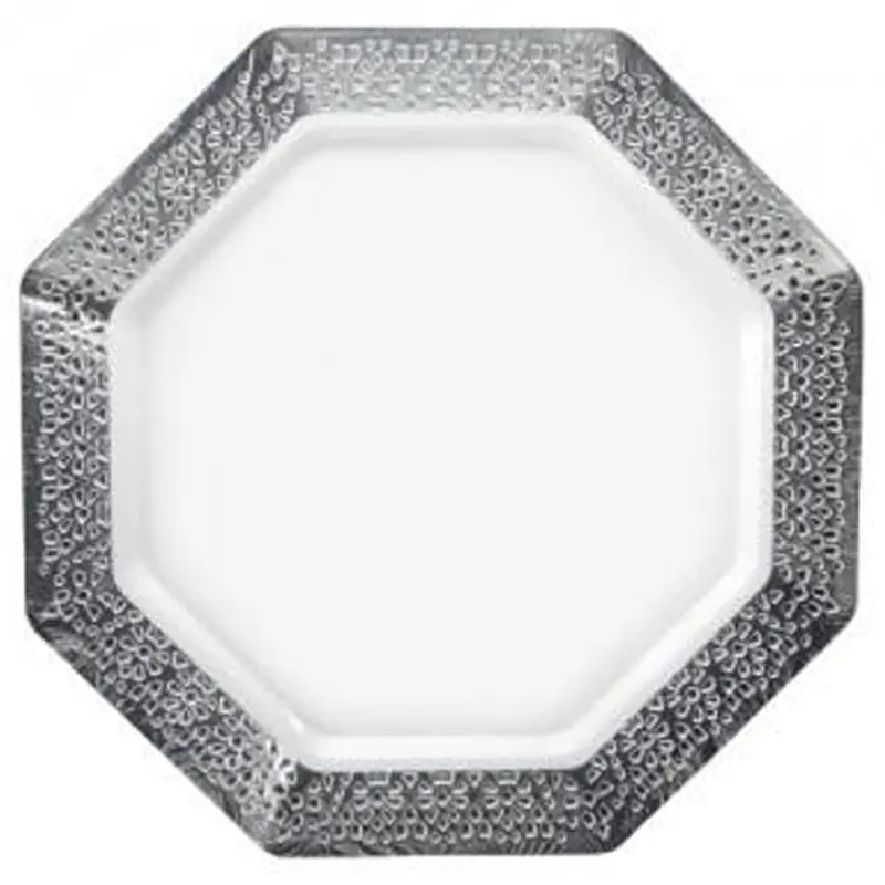 11" White Pearl-Effect Plate With Silver Rim – Lacetagon Series 1