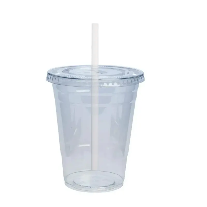 12-Ounce Clear Pet Plastic Beverage Cup With Flat Lid And Straw 1