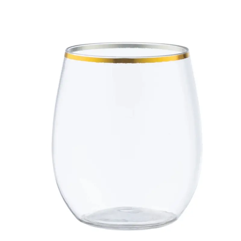 12-Ounce Stemless Gold-Rim Plastic Wine Glasses – 6-Pack 1