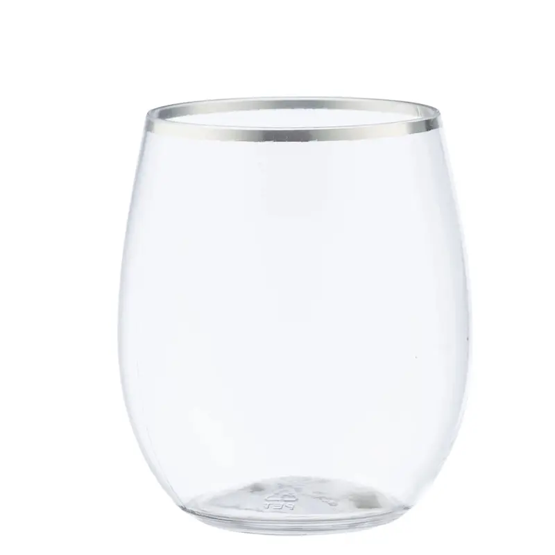 12-Ounce Stemless Silver-Rim Plastic Wine Glasses – 6-Pack 1