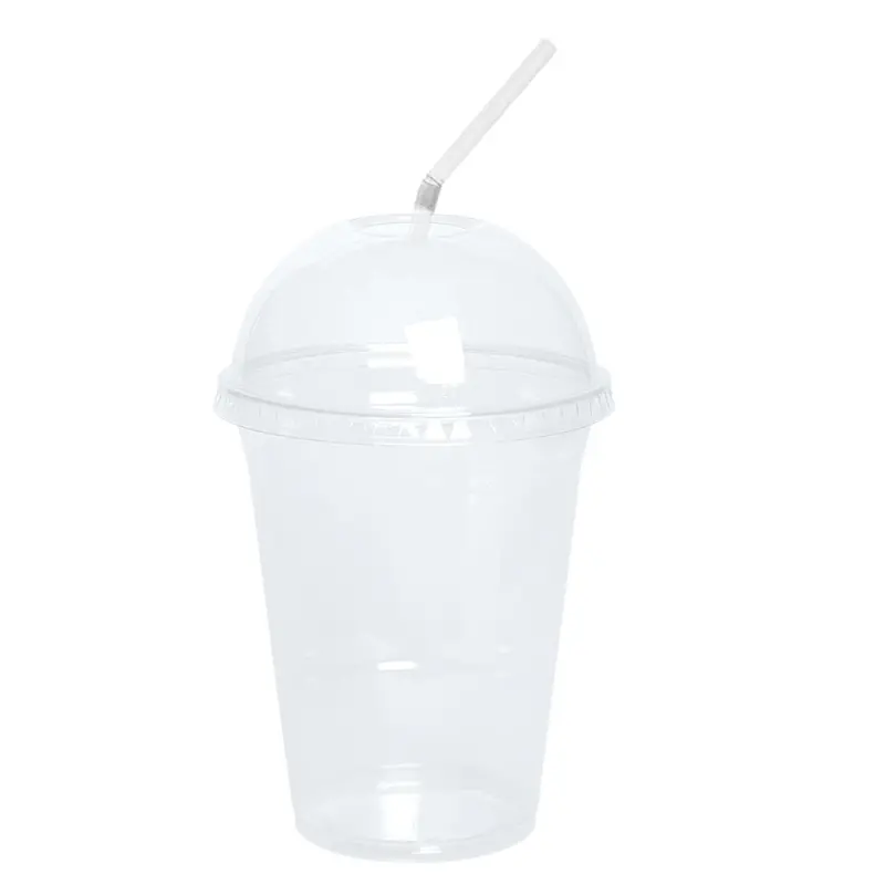 12 Oz Clear Pet Plastic Beverage Cups Featuring Dome Lid And Straw 1