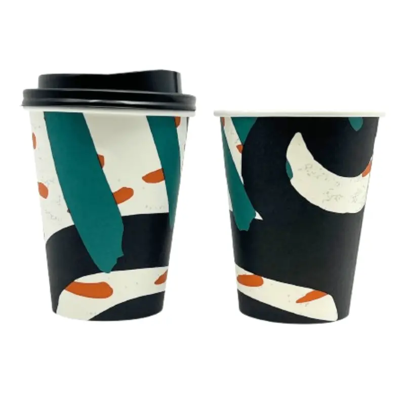 12 Oz Doodle-Print Paper Cups With Matching Lids – Hot & Cold Compatible 1