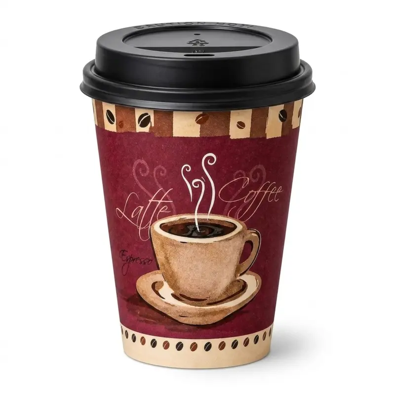 12 Oz Heaven Poly-Coated Paper Cups With Black Dome Lids – Value Pack 1