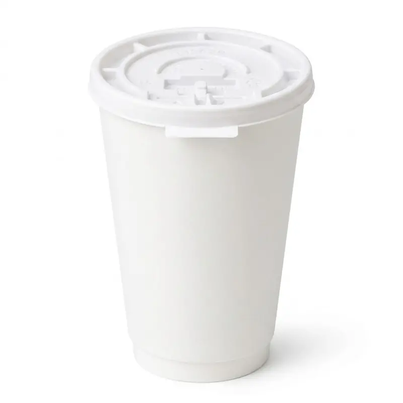 12 Oz Poly-Coated Paper Cups With White Flat Lids – Bulk Disposable Pack 1
