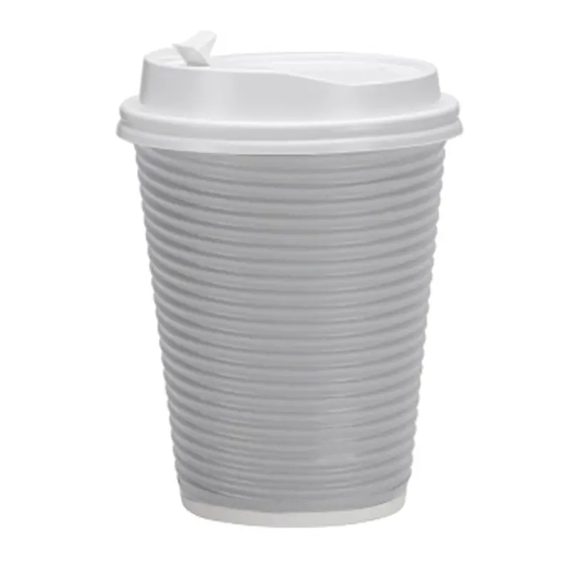 12 Oz Ripple-Textured Silver Paper Cup With Lid 1