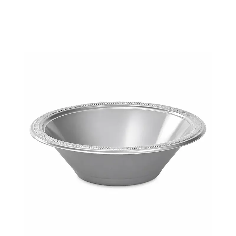12 Oz Silver Metallic Plastic Bowls – Festive Disposable Serving Set 1