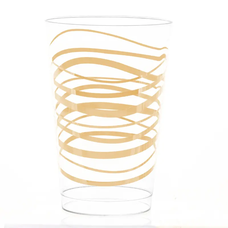 12 Oz Transparent Ripple Plastic Cup – Gold Accent Finish 1