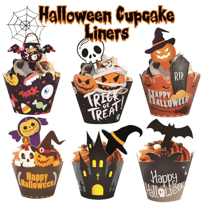 12-Piece Halloween Cupcake Wrapper Set – Spooky Skeleton And Ghost-Themed Baking Decorations 1