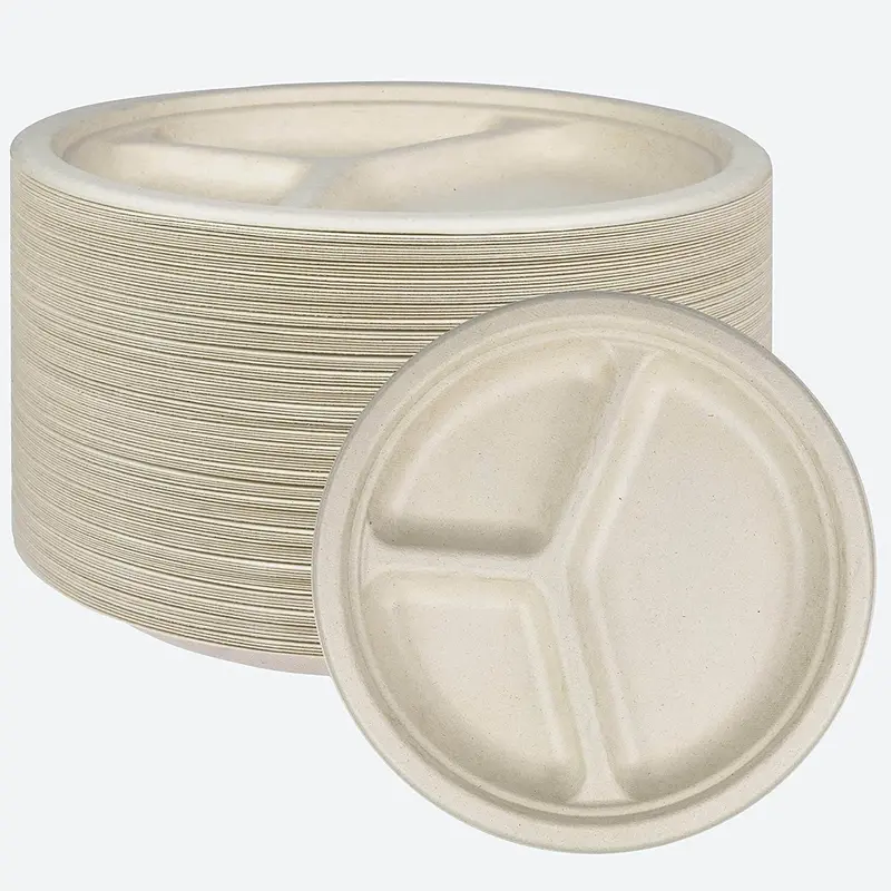 125-Piece Brown Sugarcane Fiber Plates – 10-Inch Heavy-Duty Disposable Dinner Plates, Cut-Resistant & Leak-Proof, Eco-Conscious 1