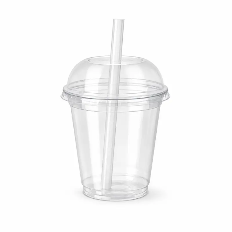 12Oz Clear Pet Cups With Ventilated Dome Lid & Straw – Disposable 1