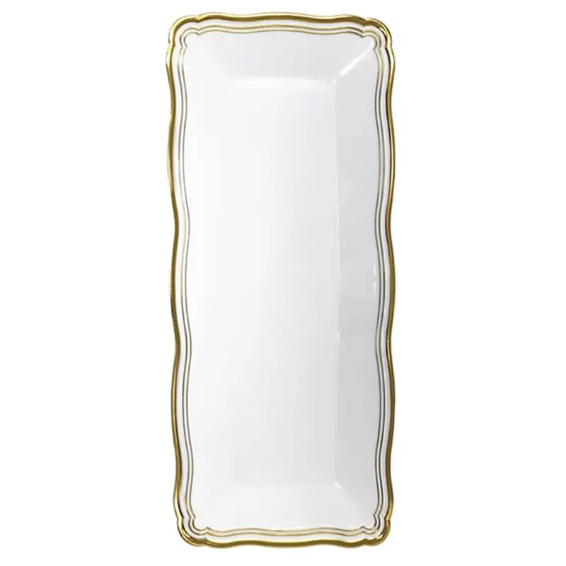 13.75X6-Inch White And Gold Narrow Plastic Serving Tray (2-Pack) 1