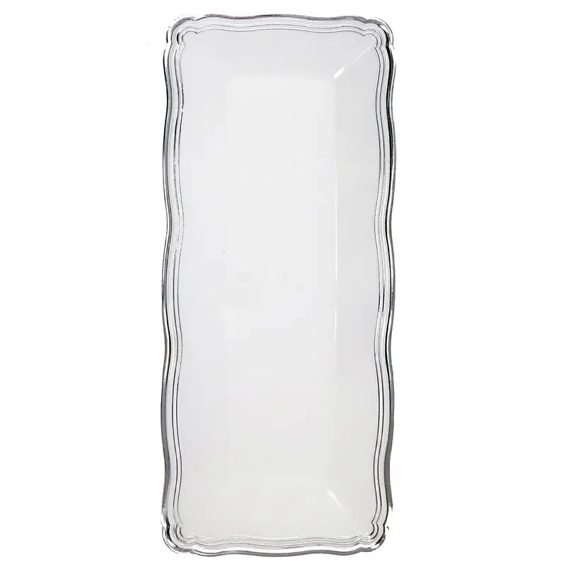 13.75X6-Inch White And Silver Narrow Plastic Serving Tray (2-Pack) 1
