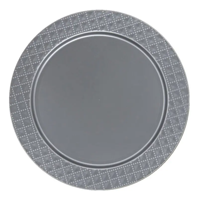 13" Diamond-Embossed Silver Plastic Charger Plate – 2-Pack 1