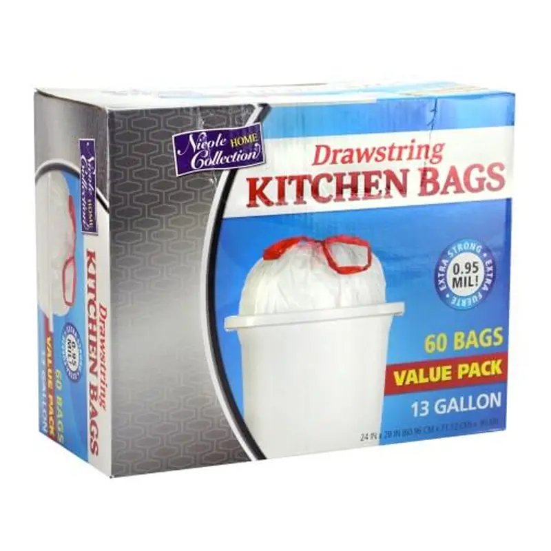 13-Gallon Tall Kitchen Trash Bags With Drawstring – White 1