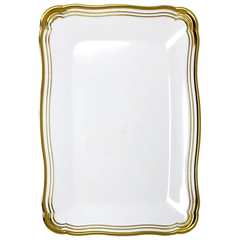 13X9-Inch White And Gold Rectangular Plastic Serving Tray (2-Pack) 1