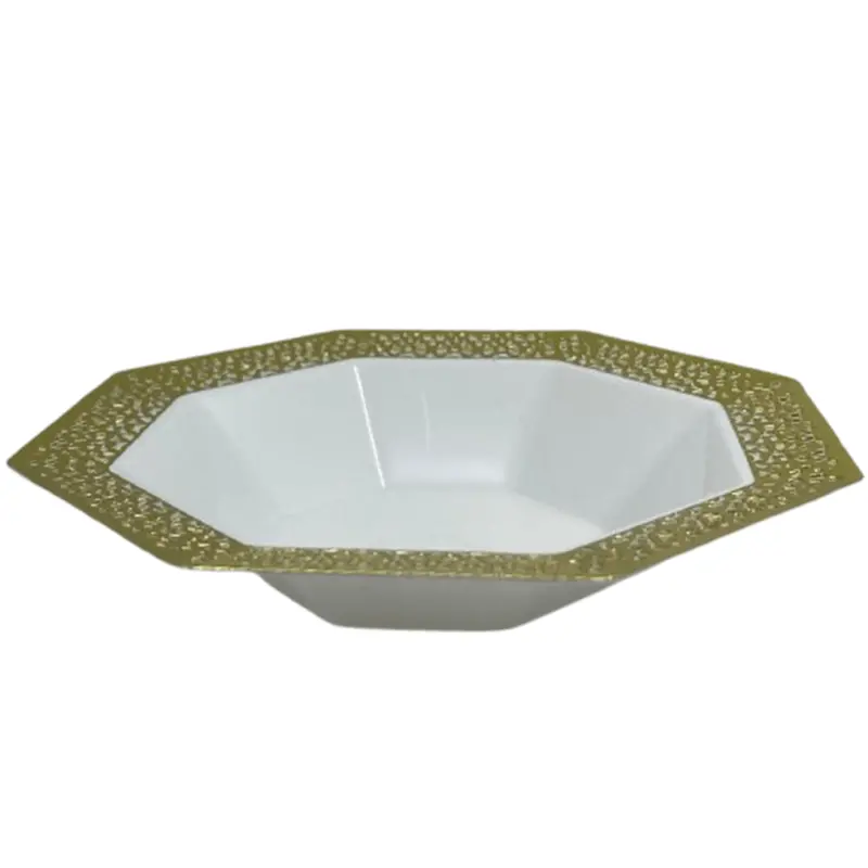 14 Oz White Plastic Serving Bowl With Gold Rim – Lacetagon Series 1