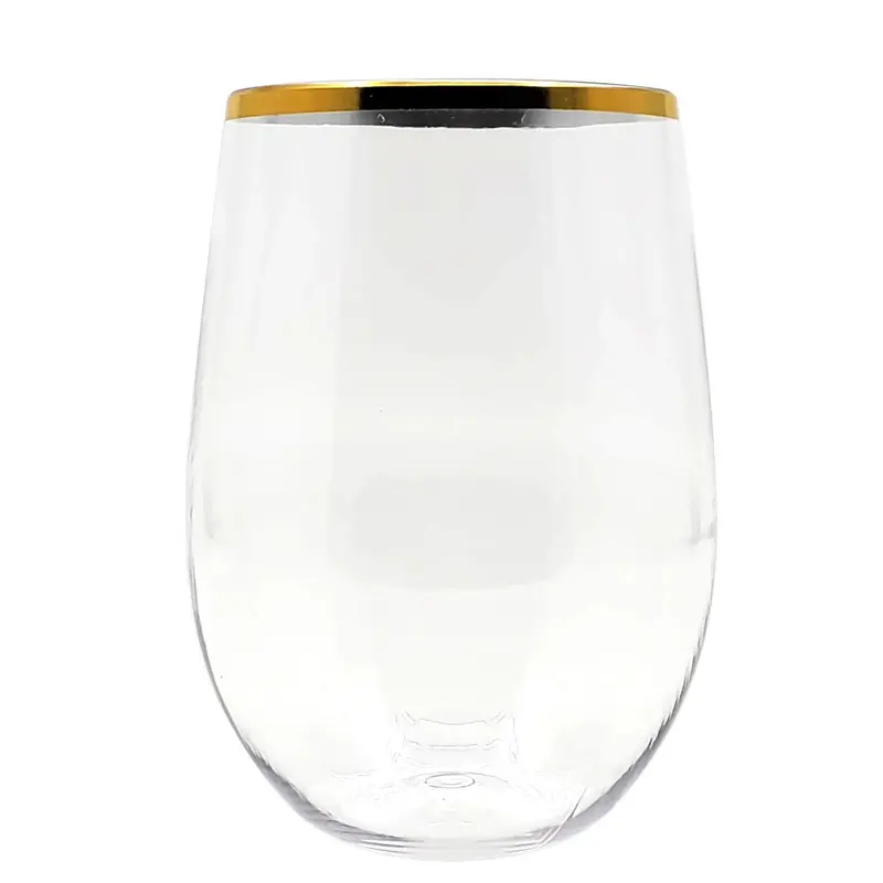 16-Ounce Stemless Gold-Rim Plastic Wine Glasses – 6-Pack 1