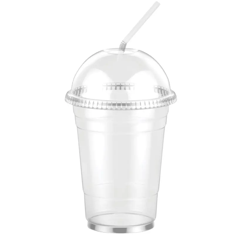 16 Oz Clear Pet Plastic Drink Cups With Dome Lid And Reusable Straw 1