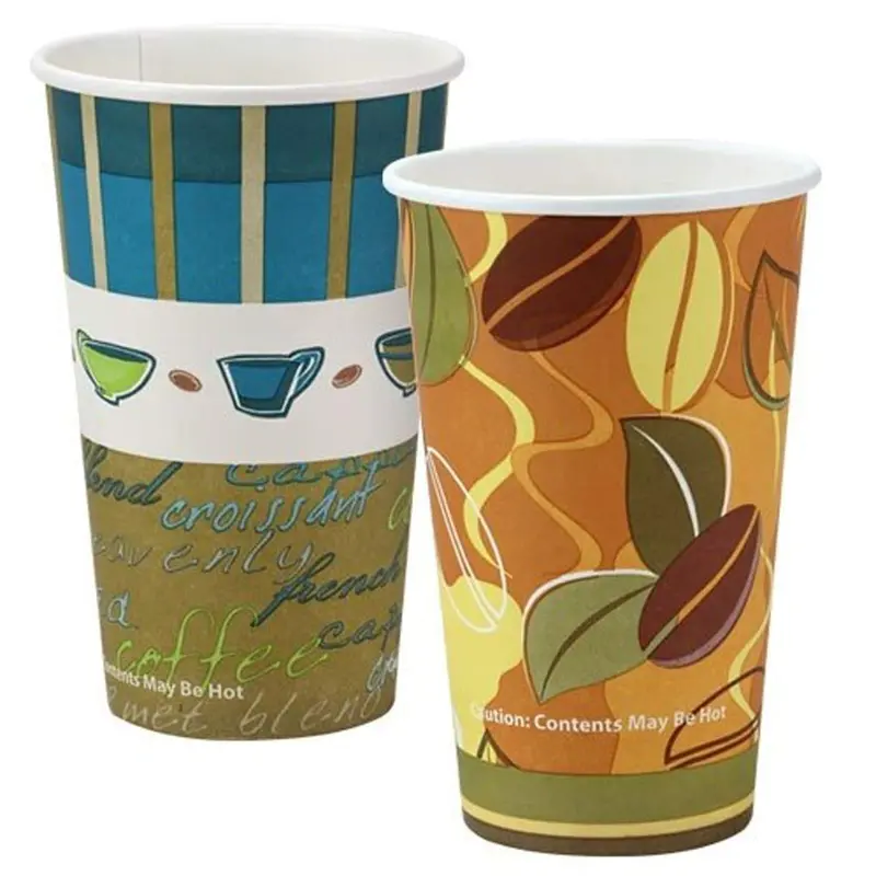 16 Oz Coffee Bean Design Paper Cup – Insulated For Hot And Cold Drinks 1