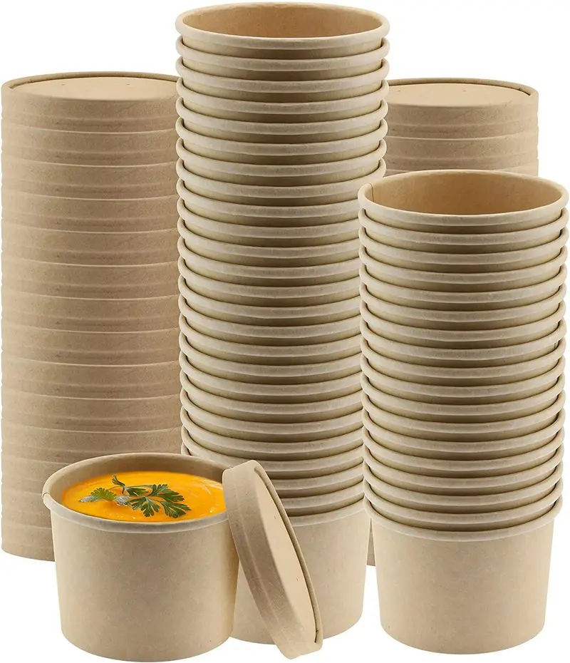 16 Oz Kraft Paper Soup Bowls With Vented Lids | Sustainable Insulated Takeaway Cups For Hot & Cold Foods (50-Pack) 1