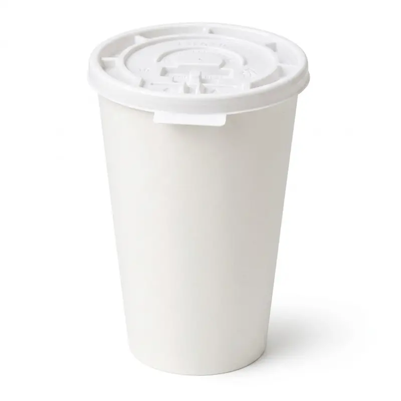 16 Oz Poly-Coated Paper Cups With White Flat Lids – Bulk Disposable Option 1