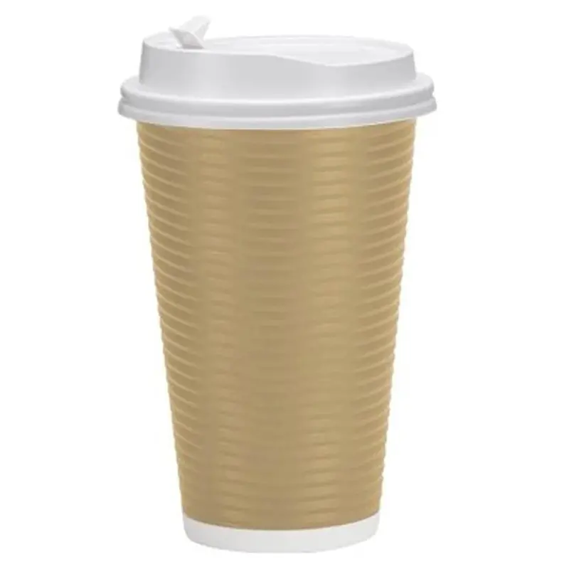 16 Oz Tan Insulated Paper Cup With Lid (Hot Or Cold) 1
