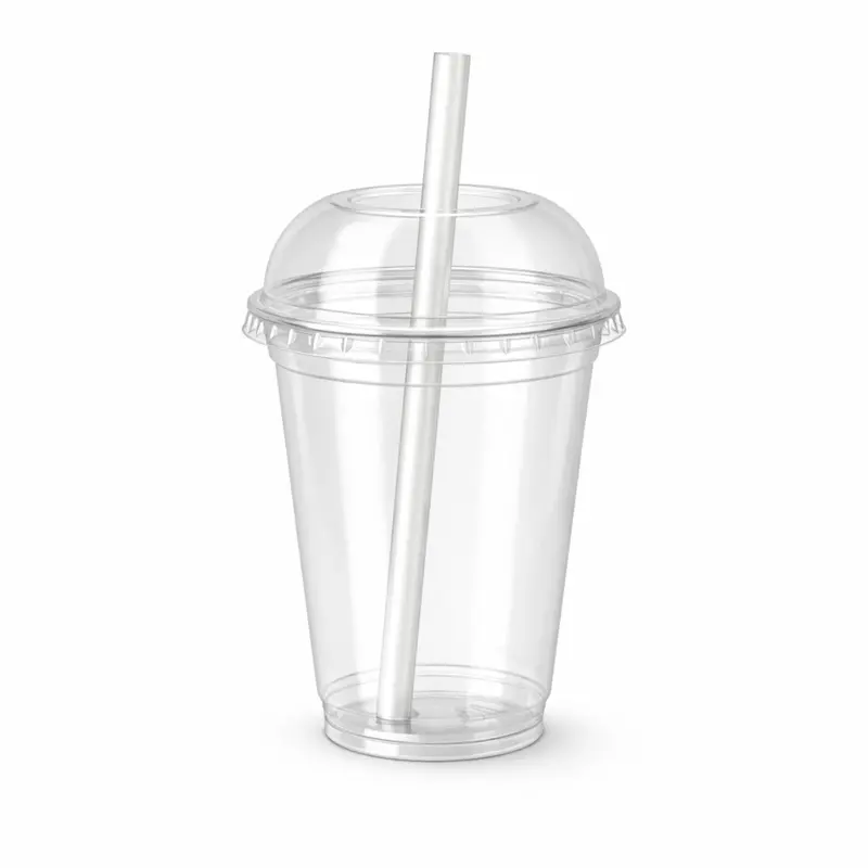 16Oz Clear Pet Drink Cups With Hole-Dome Lid & Straw – Disposable 1
