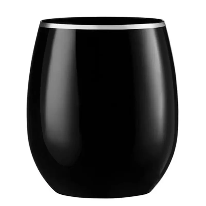 16Oz Stemless Black Plastic Wine Cups – Silver-Edged Rim (6-Pack) 1