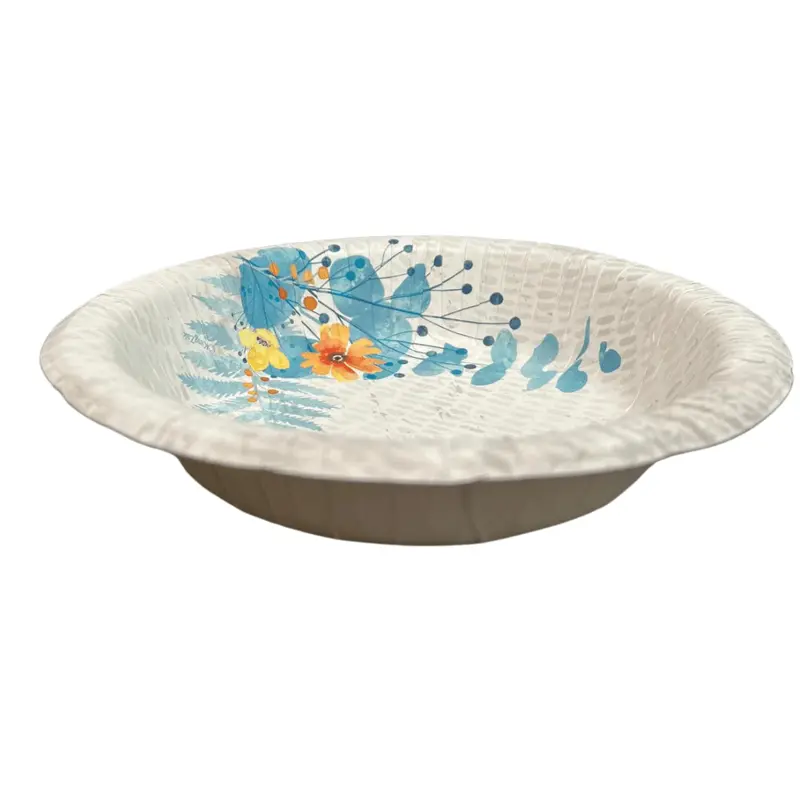 20 Oz Floral Bliss Teal Disposable Paper Bowl 1