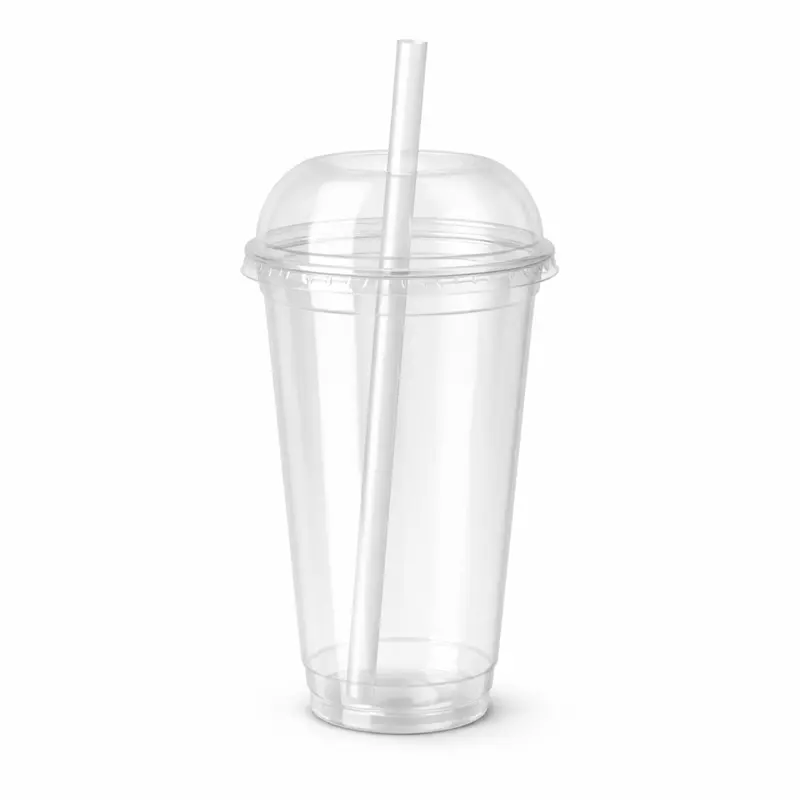 20Oz Clear Pet Beverage Cups With Wide-Dome Lid & Straw – Disposable 1