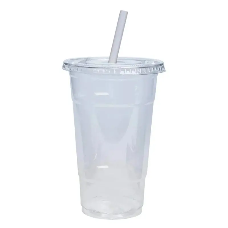 24 Oz Clear Pet Drink Cups With Flat Lid & Built-In Straw Slot 1