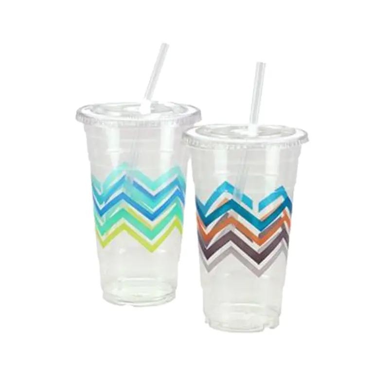24Oz Chevron-Print Plastic Cups With Lids And Straws 1