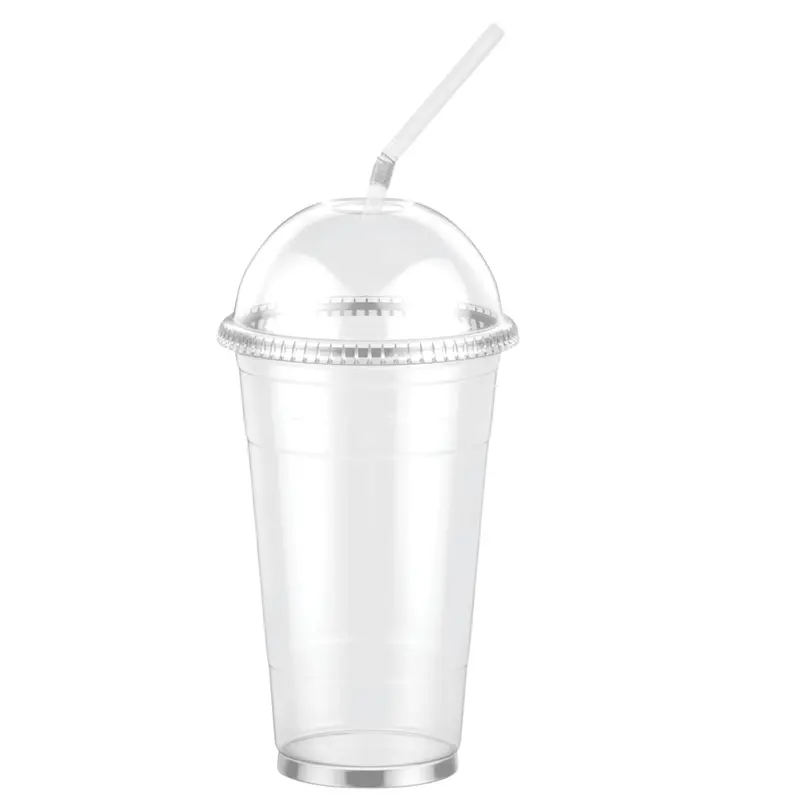 24Oz Clear Pet Cups With Secure Dome Lid & Included Plastic Straw 1