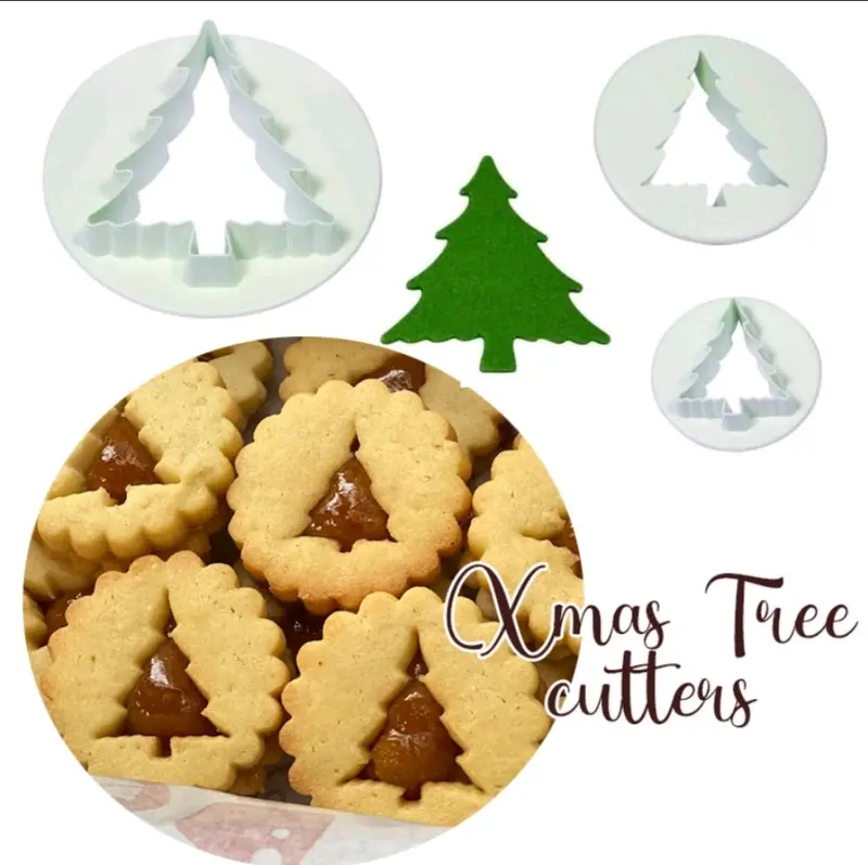 3-Piece Festive Tree Cookie Cutter Set For Linzer Cookies, Cakes, And Holiday Treats 1