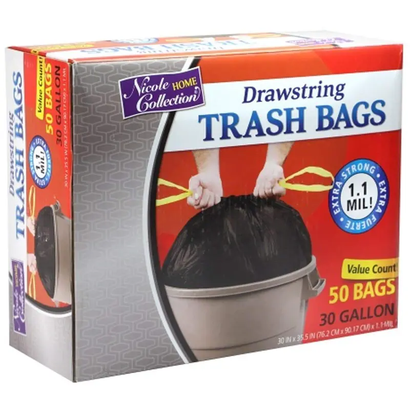 30-Gallon Black Drawstring Kitchen Trash Bags – Heavy-Duty Plastic 1