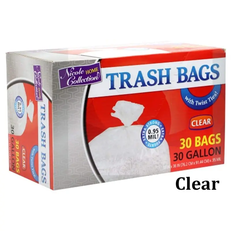 30-Gallon Clear Drawstring Trash Bags – Heavy-Duty Plastic 1