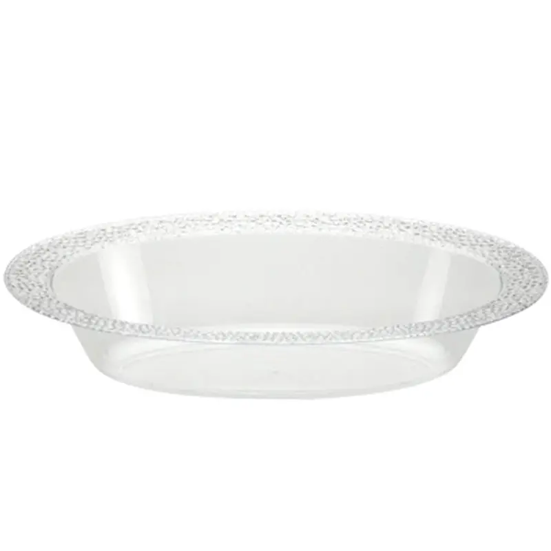 32 Oz Clear Pebbled Oval Plastic Serving Bowl 1