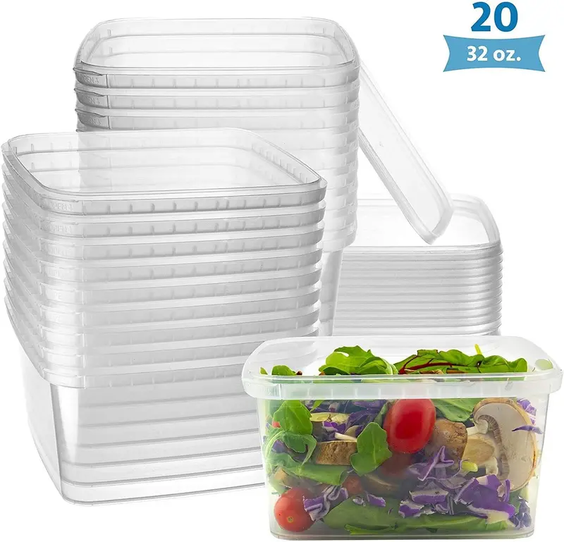 32 Oz Square Clear Deli Containers With Tamper-Proof Lids – Bpa-Free, Stackable, Airtight Storage For Bulk Meal Prep (20-Pack) 1